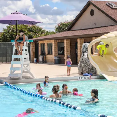 Group of people in pool at Adamson Lagoon